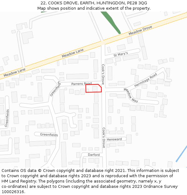 22, COOKS DROVE, EARITH, HUNTINGDON, PE28 3QG: Location map and indicative extent of plot
