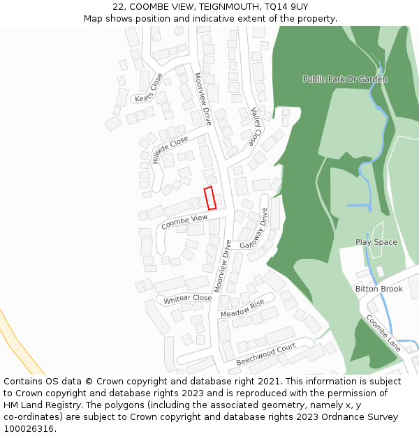 22, COOMBE VIEW, TEIGNMOUTH, TQ14 9UY: Location map and indicative extent of plot