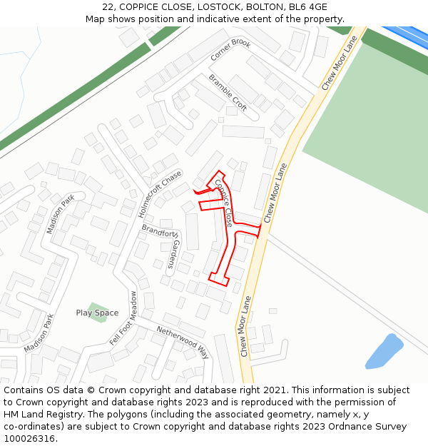 22, COPPICE CLOSE, LOSTOCK, BOLTON, BL6 4GE: Location map and indicative extent of plot