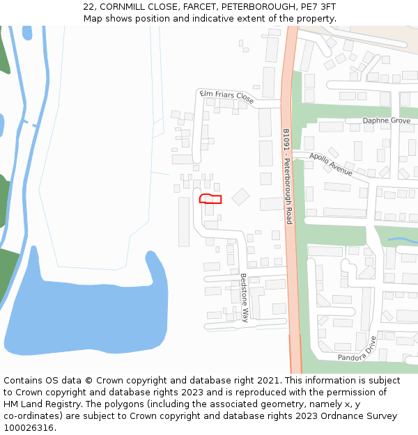 22, CORNMILL CLOSE, FARCET, PETERBOROUGH, PE7 3FT: Location map and indicative extent of plot