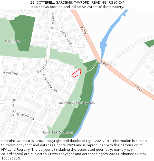 22, COTTERELL GARDENS, TWYFORD, READING, RG10 0XP: Location map and indicative extent of plot