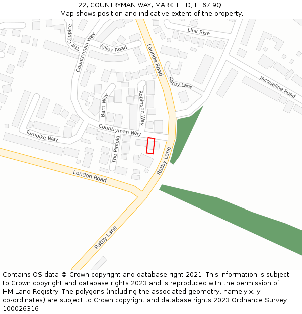 22, COUNTRYMAN WAY, MARKFIELD, LE67 9QL: Location map and indicative extent of plot