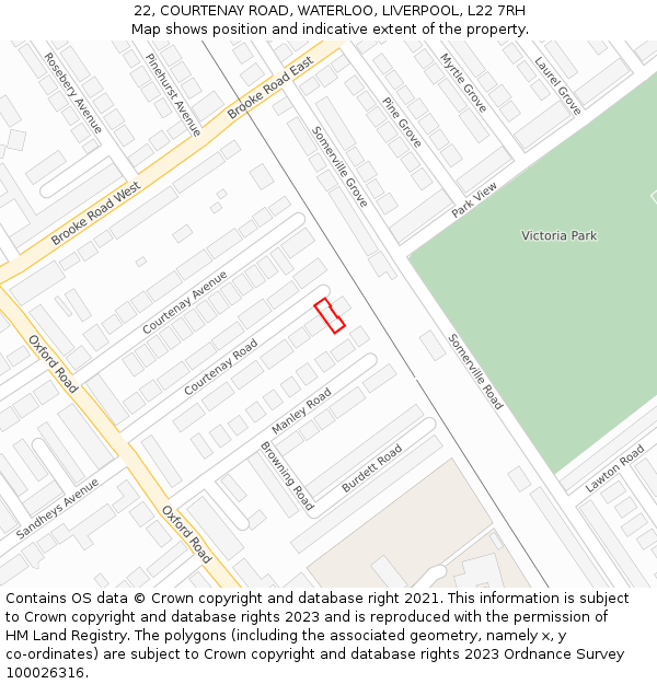 22, COURTENAY ROAD, WATERLOO, LIVERPOOL, L22 7RH: Location map and indicative extent of plot