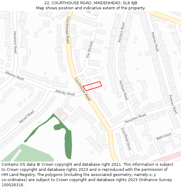22, COURTHOUSE ROAD, MAIDENHEAD, SL6 6JB: Location map and indicative extent of plot