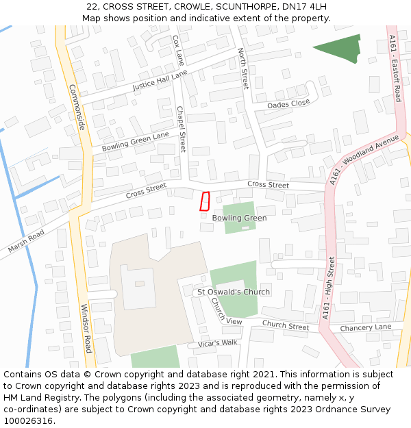 22, CROSS STREET, CROWLE, SCUNTHORPE, DN17 4LH: Location map and indicative extent of plot