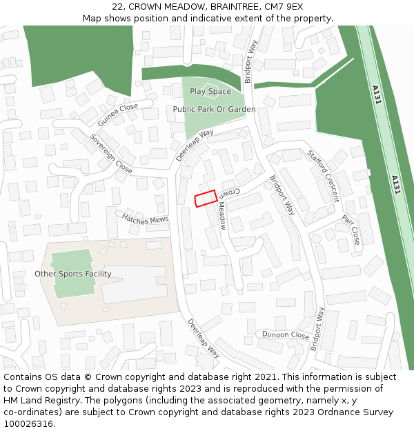 22, CROWN MEADOW, BRAINTREE, CM7 9EX: Location map and indicative extent of plot