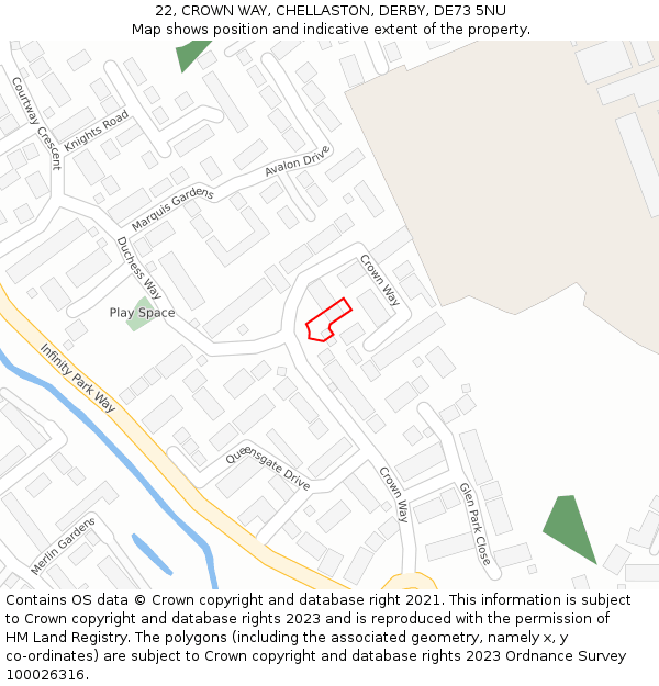 22, CROWN WAY, CHELLASTON, DERBY, DE73 5NU: Location map and indicative extent of plot