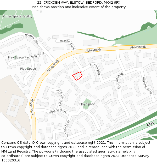 22, CROXDEN WAY, ELSTOW, BEDFORD, MK42 9FX: Location map and indicative extent of plot