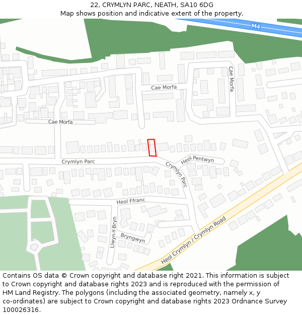 22, CRYMLYN PARC, NEATH, SA10 6DG: Location map and indicative extent of plot