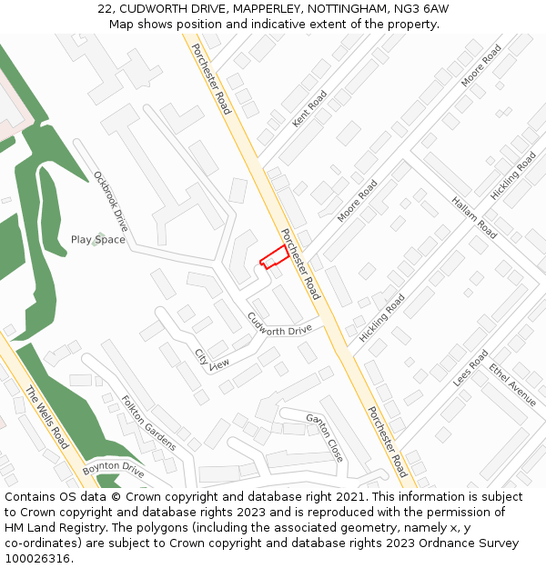 22, CUDWORTH DRIVE, MAPPERLEY, NOTTINGHAM, NG3 6AW: Location map and indicative extent of plot