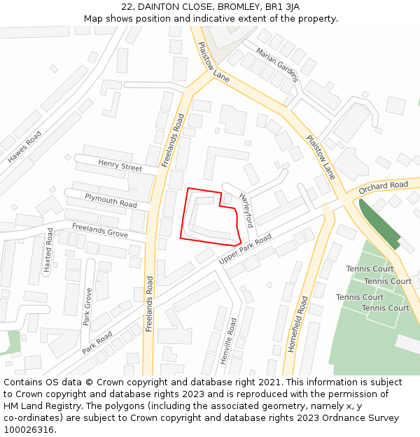 22, DAINTON CLOSE, BROMLEY, BR1 3JA: Location map and indicative extent of plot