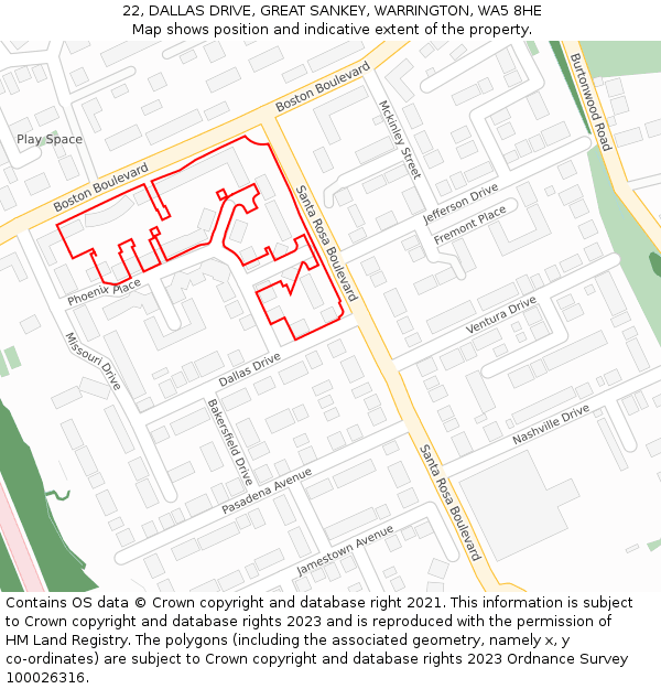 22, DALLAS DRIVE, GREAT SANKEY, WARRINGTON, WA5 8HE: Location map and indicative extent of plot