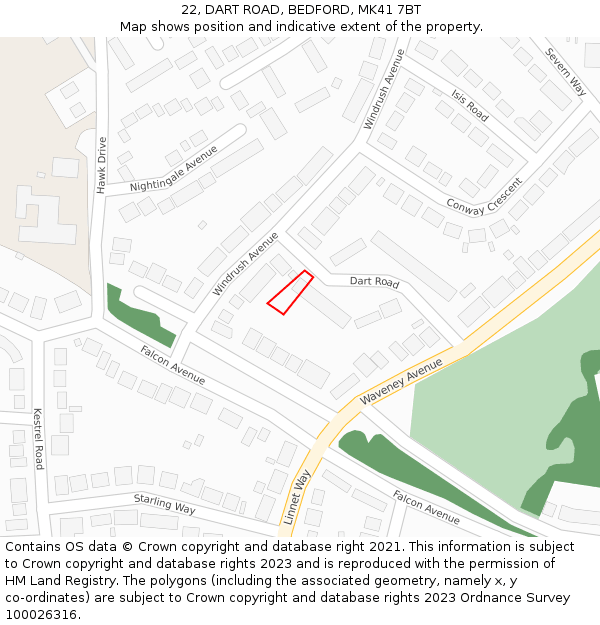 22, DART ROAD, BEDFORD, MK41 7BT: Location map and indicative extent of plot