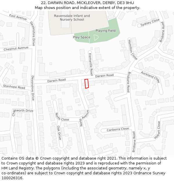 22, DARWIN ROAD, MICKLEOVER, DERBY, DE3 9HU: Location map and indicative extent of plot