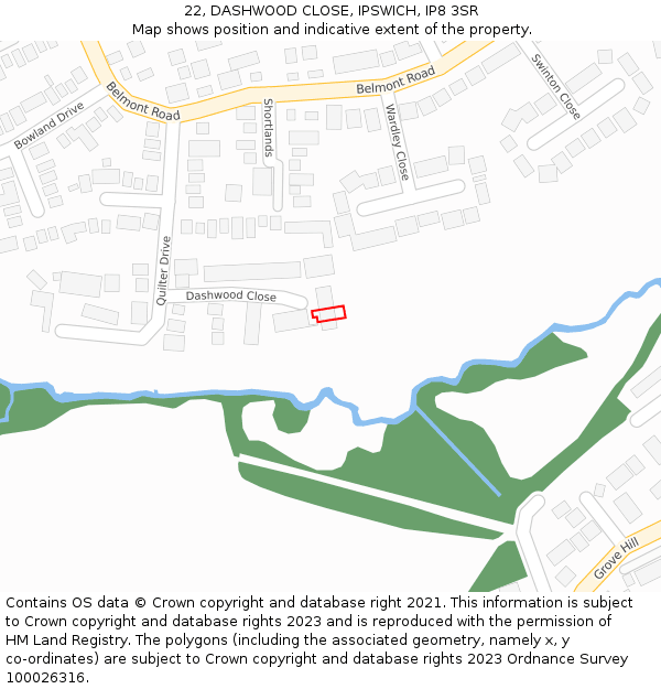 22, DASHWOOD CLOSE, IPSWICH, IP8 3SR: Location map and indicative extent of plot