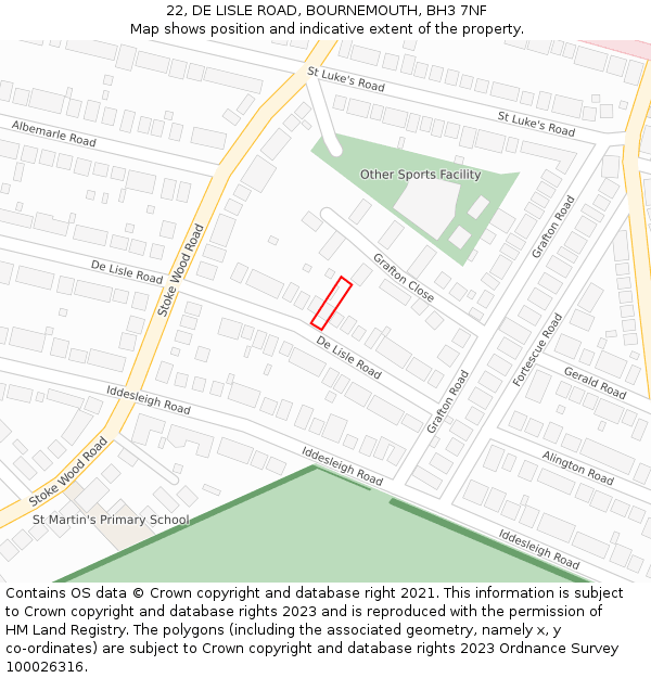 22, DE LISLE ROAD, BOURNEMOUTH, BH3 7NF: Location map and indicative extent of plot