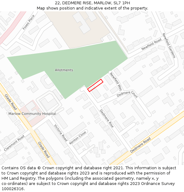 22, DEDMERE RISE, MARLOW, SL7 1PH: Location map and indicative extent of plot