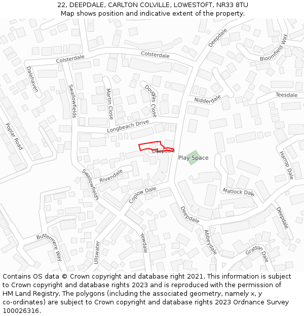 22, DEEPDALE, CARLTON COLVILLE, LOWESTOFT, NR33 8TU: Location map and indicative extent of plot
