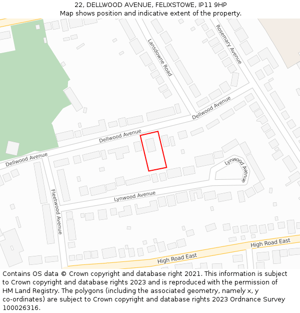 22, DELLWOOD AVENUE, FELIXSTOWE, IP11 9HP: Location map and indicative extent of plot