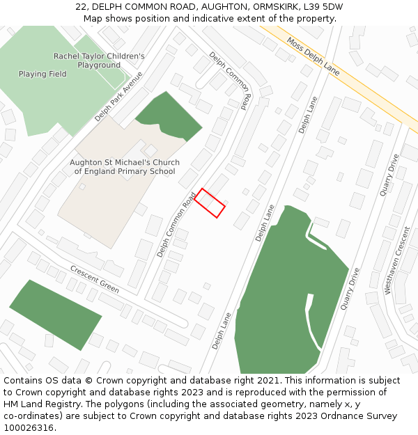 22, DELPH COMMON ROAD, AUGHTON, ORMSKIRK, L39 5DW: Location map and indicative extent of plot
