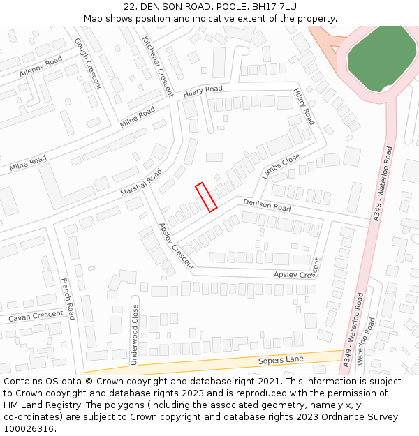 22, DENISON ROAD, POOLE, BH17 7LU: Location map and indicative extent of plot