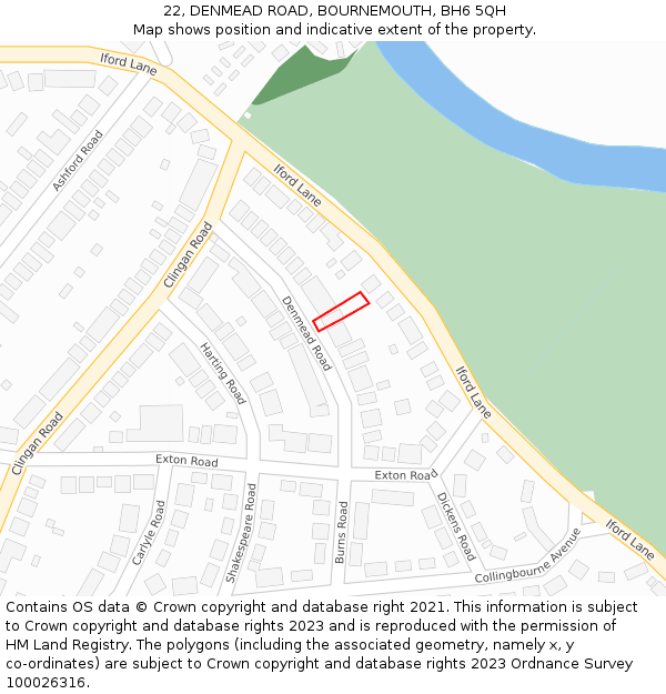 22, DENMEAD ROAD, BOURNEMOUTH, BH6 5QH: Location map and indicative extent of plot