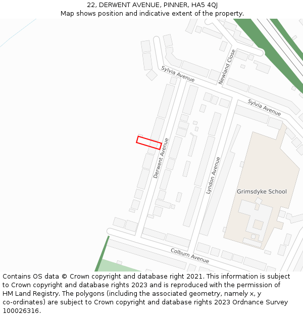 22, DERWENT AVENUE, PINNER, HA5 4QJ: Location map and indicative extent of plot