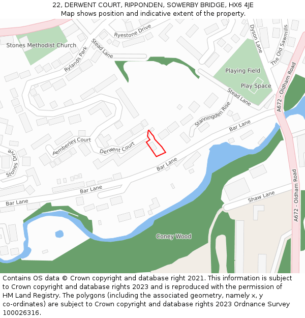22, DERWENT COURT, RIPPONDEN, SOWERBY BRIDGE, HX6 4JE: Location map and indicative extent of plot