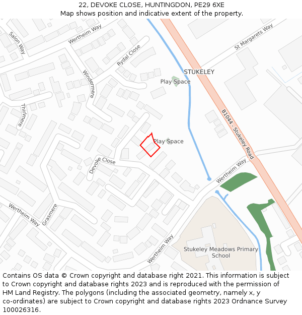 22, DEVOKE CLOSE, HUNTINGDON, PE29 6XE: Location map and indicative extent of plot