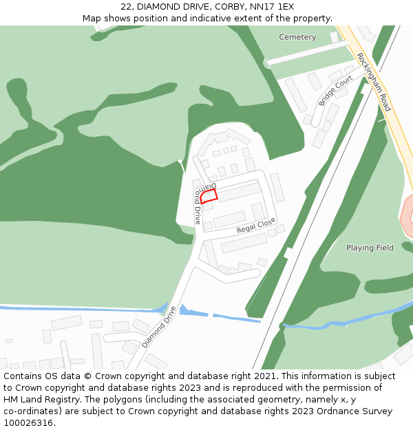 22, DIAMOND DRIVE, CORBY, NN17 1EX: Location map and indicative extent of plot