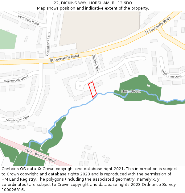 22, DICKINS WAY, HORSHAM, RH13 6BQ: Location map and indicative extent of plot