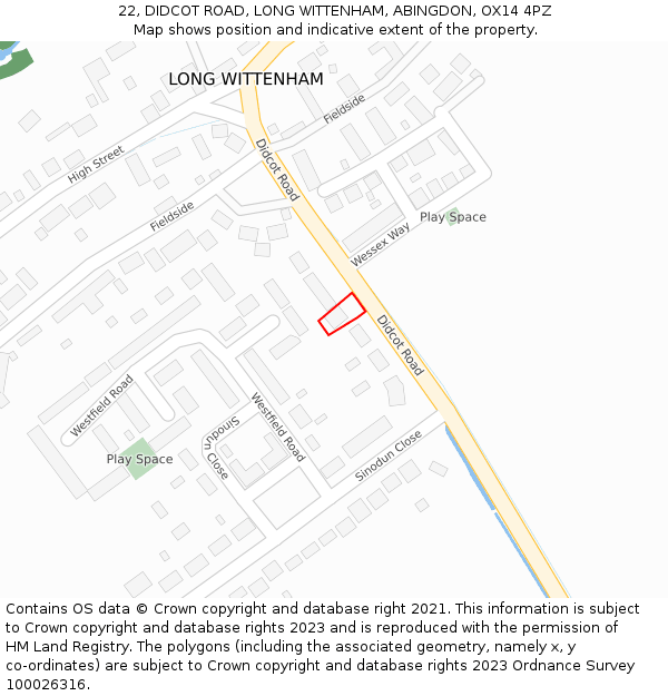 22, DIDCOT ROAD, LONG WITTENHAM, ABINGDON, OX14 4PZ: Location map and indicative extent of plot