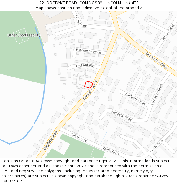 22, DOGDYKE ROAD, CONINGSBY, LINCOLN, LN4 4TE: Location map and indicative extent of plot