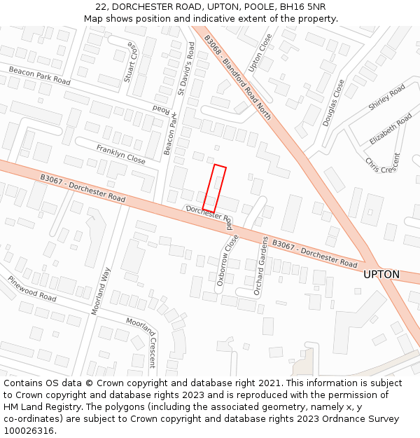 22, DORCHESTER ROAD, UPTON, POOLE, BH16 5NR: Location map and indicative extent of plot