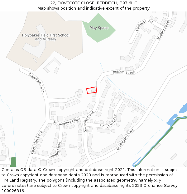 22, DOVECOTE CLOSE, REDDITCH, B97 6HG: Location map and indicative extent of plot