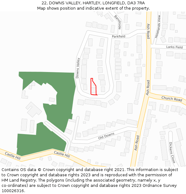 22, DOWNS VALLEY, HARTLEY, LONGFIELD, DA3 7RA: Location map and indicative extent of plot