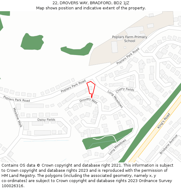 22, DROVERS WAY, BRADFORD, BD2 1JZ: Location map and indicative extent of plot