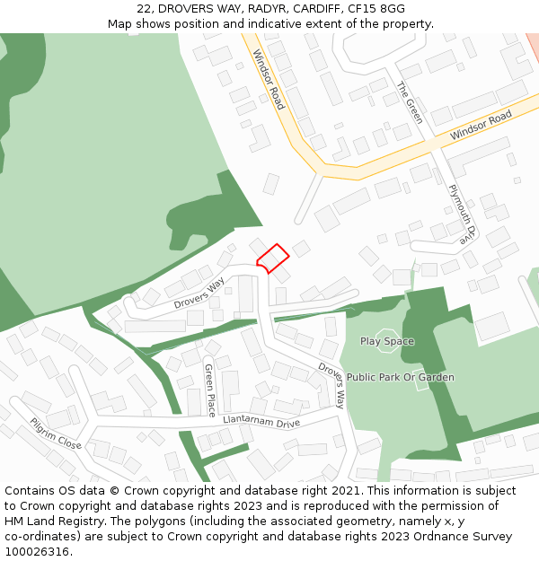 22, DROVERS WAY, RADYR, CARDIFF, CF15 8GG: Location map and indicative extent of plot
