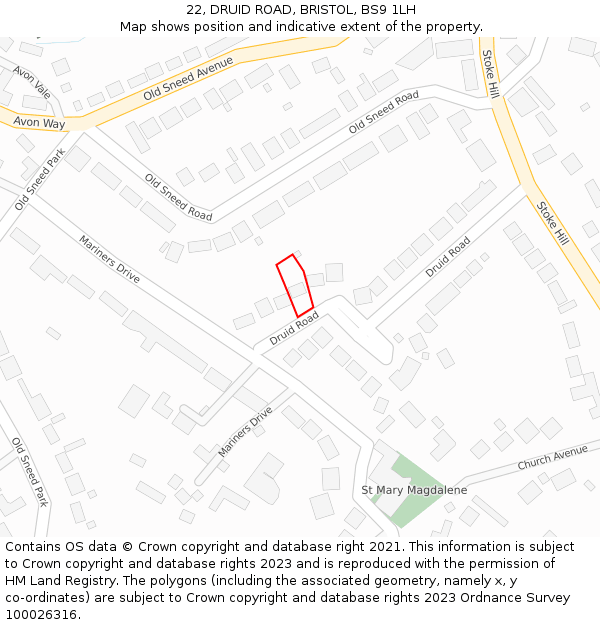 22, DRUID ROAD, BRISTOL, BS9 1LH: Location map and indicative extent of plot
