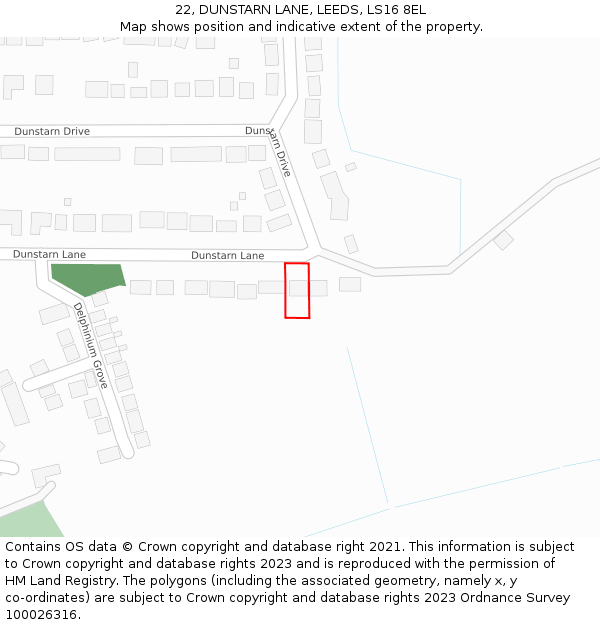 22, DUNSTARN LANE, LEEDS, LS16 8EL: Location map and indicative extent of plot