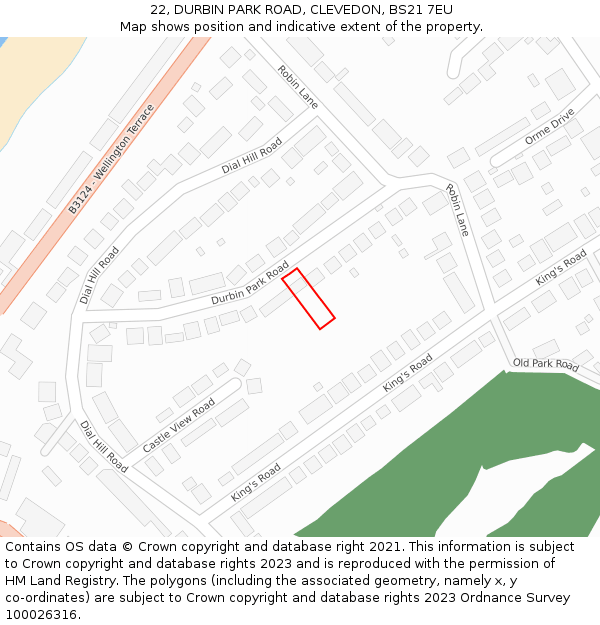 22, DURBIN PARK ROAD, CLEVEDON, BS21 7EU: Location map and indicative extent of plot