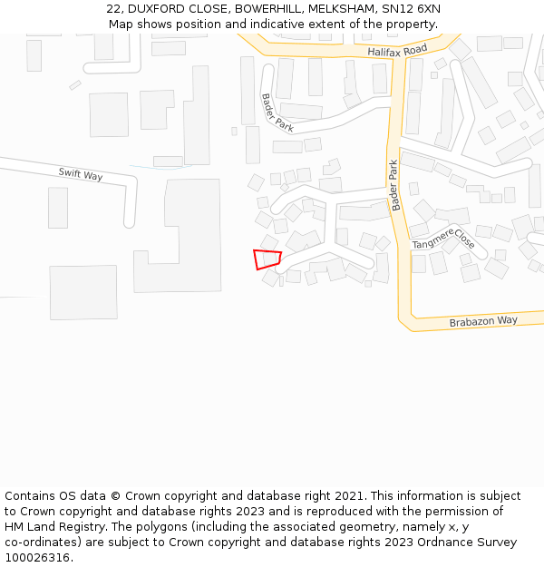 22, DUXFORD CLOSE, BOWERHILL, MELKSHAM, SN12 6XN: Location map and indicative extent of plot