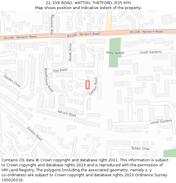 22, DYE ROAD, WATTON, THETFORD, IP25 6YN: Location map and indicative extent of plot
