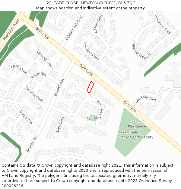 22, EADE CLOSE, NEWTON AYCLIFFE, DL5 7QG: Location map and indicative extent of plot