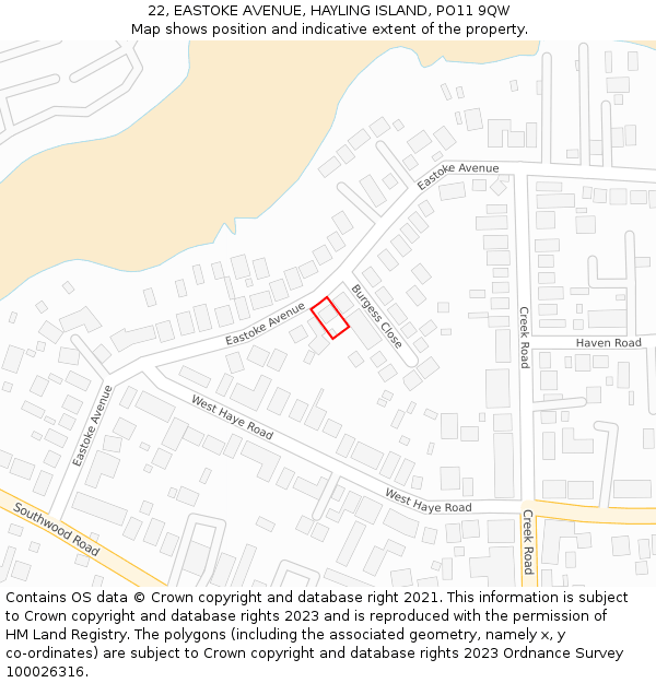 22, EASTOKE AVENUE, HAYLING ISLAND, PO11 9QW: Location map and indicative extent of plot