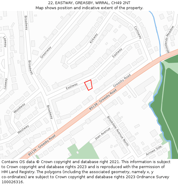 22, EASTWAY, GREASBY, WIRRAL, CH49 2NT: Location map and indicative extent of plot