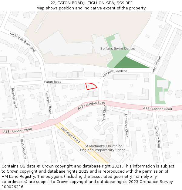 22, EATON ROAD, LEIGH-ON-SEA, SS9 3PF: Location map and indicative extent of plot