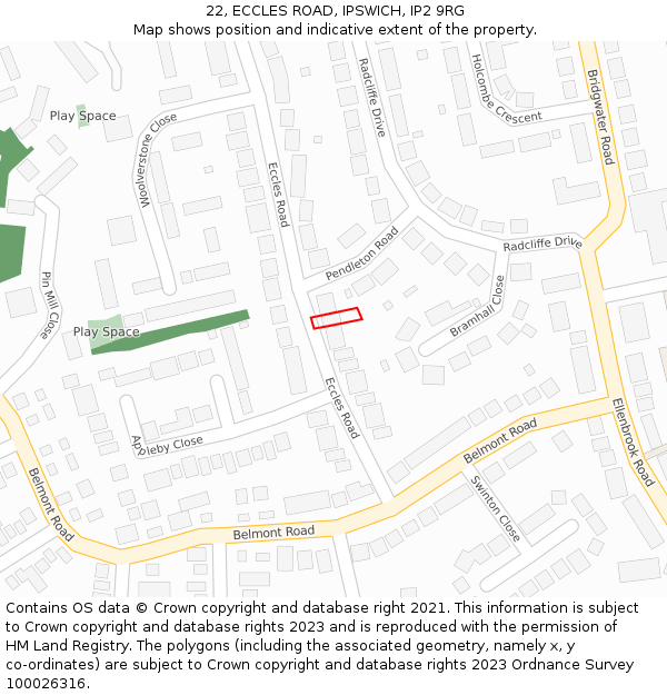 22, ECCLES ROAD, IPSWICH, IP2 9RG: Location map and indicative extent of plot