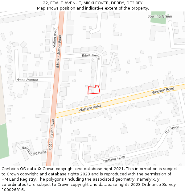 22, EDALE AVENUE, MICKLEOVER, DERBY, DE3 9FY: Location map and indicative extent of plot