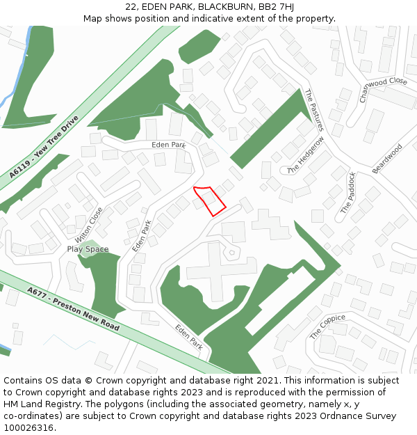 22, EDEN PARK, BLACKBURN, BB2 7HJ: Location map and indicative extent of plot